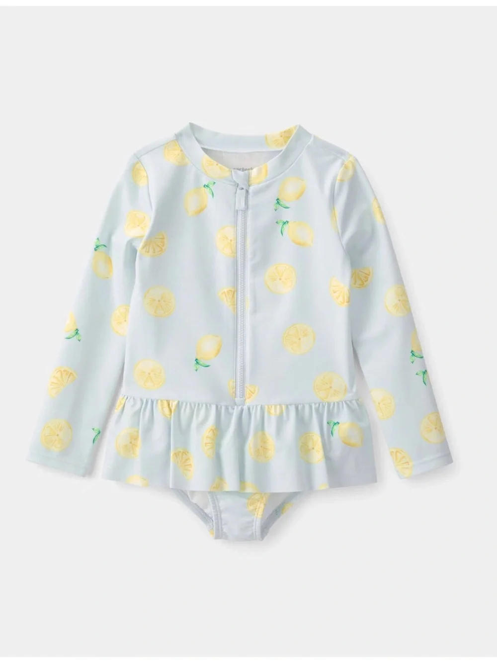 Carter's Light Blue Lemon-Print Long-Sleeve One-Piece Swim Rashguard with Skirt